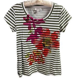 JOSEPHINE STUDIO Women’s Petite Striped Top Sz PS Fall Colors Floral Cottagecore